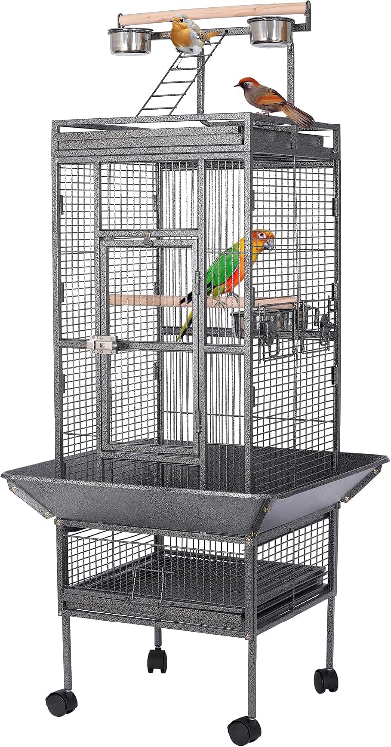 HSM 62 Inch Wrought Iron Large Bird Flight Cage with Rolling Stand – Essentials for Birds
