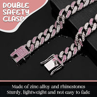 LEIFIDE Cuban Link Dog Collar Chain 12mm, Rose Gold, Pink - 10 Inches / Silver, Pink White - image 3