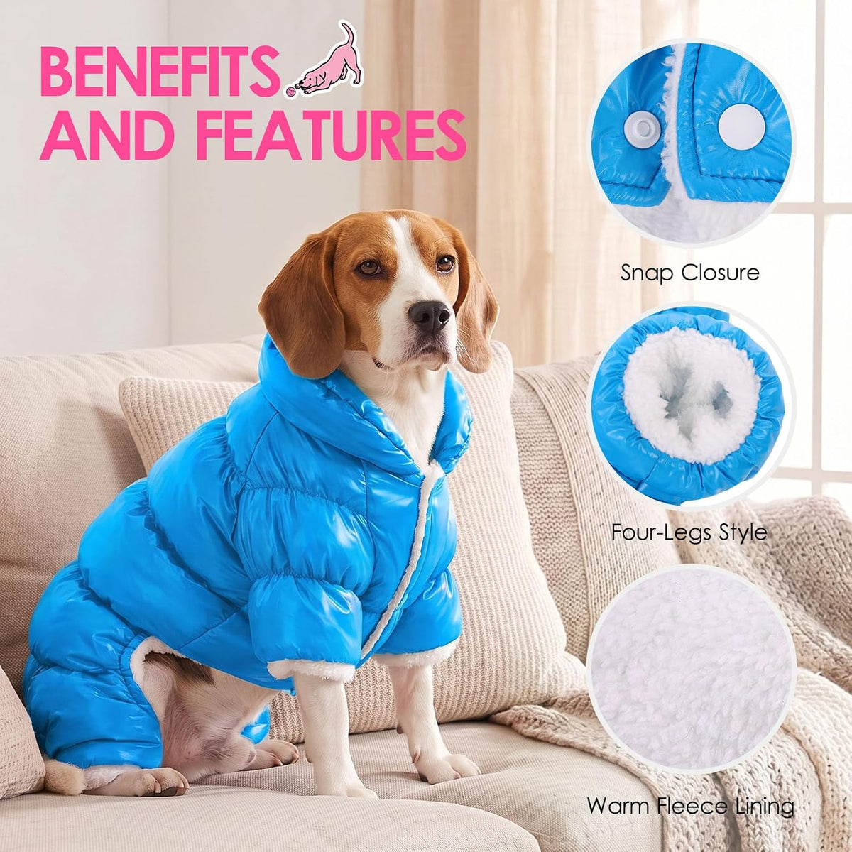 Dog Coat Waterproof Dog Jacket Fullbody Dogs Winter Coat Snowsuit – Essentials for Dogs - Lake Blue / XX-Large - image 2