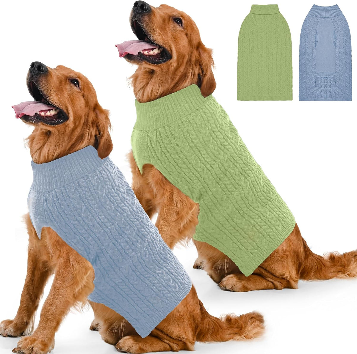 Dog Sweater 2 Pack for Small Dogs, Size S - Blue & Green / XX-Large