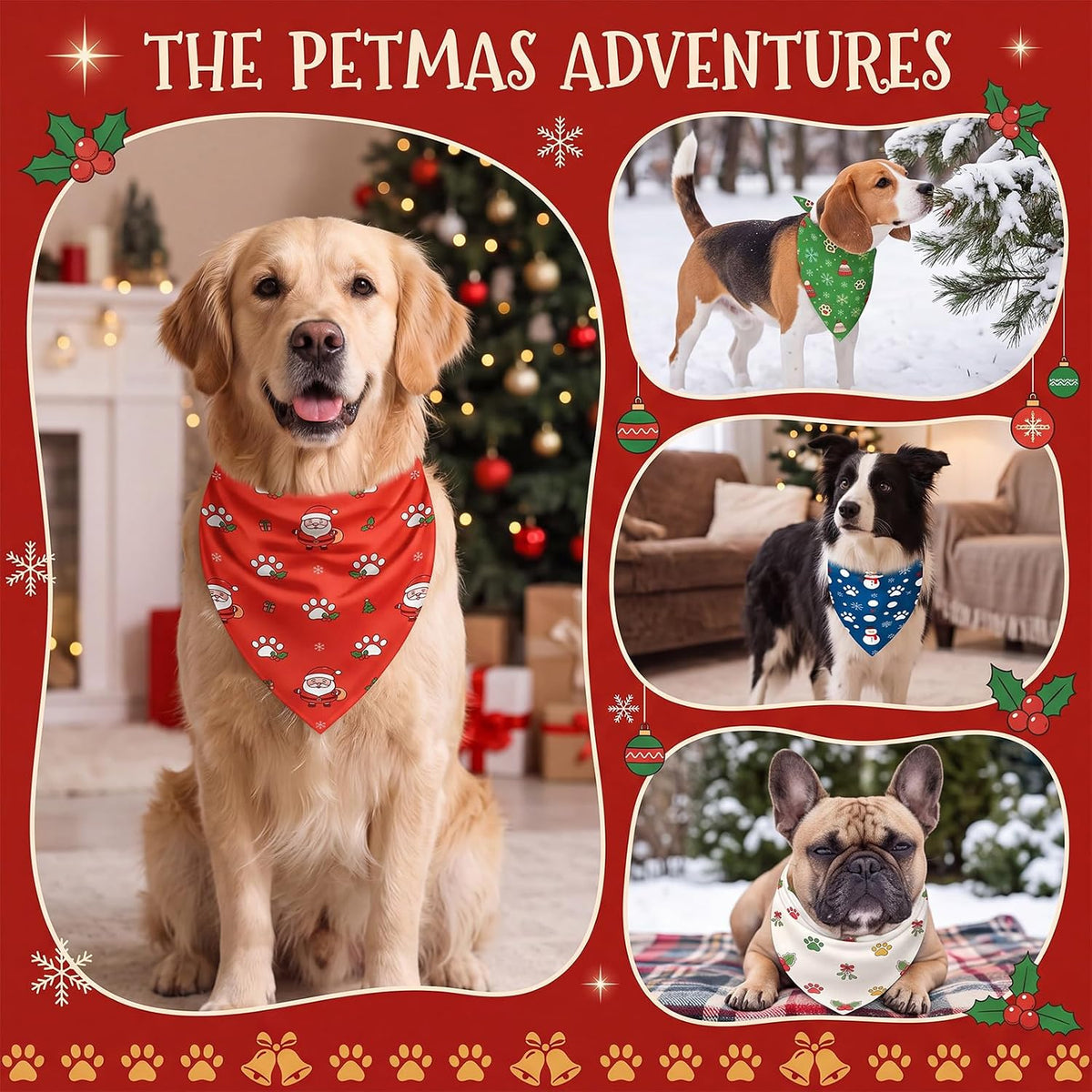 Preboun 100 Pcs Fall Paw Print Dog Bandanas Bulk - Christmas Paw Print / 25.6 x 17.7 x 17.7 Inch - image 4