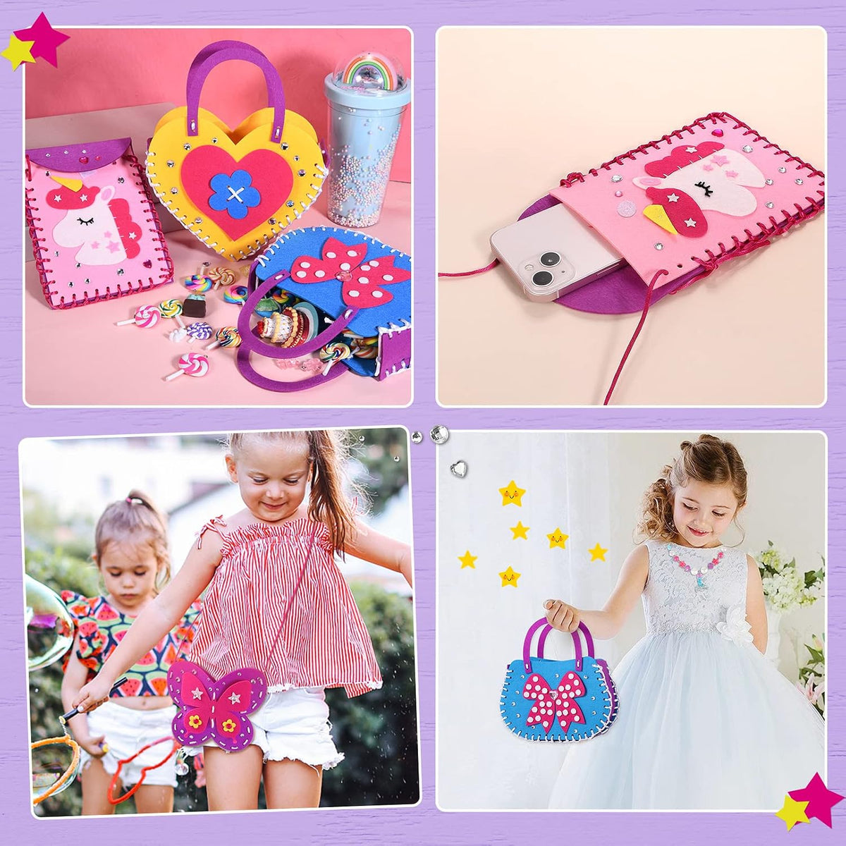 Toylink first sewing kit for kids with felt unicorn purse, bags, photo frame and pen holder projects - view 3