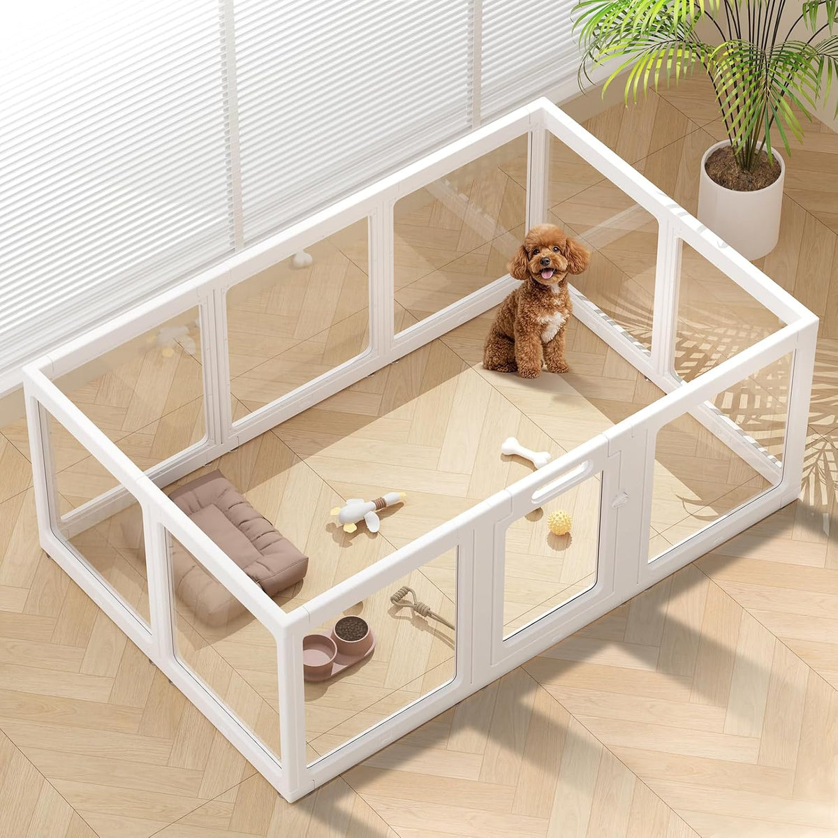 Clear Acrylic Dog Playpen Indoor Pet Pen, 24" H, 10 Panels - White / 10 / 24"H