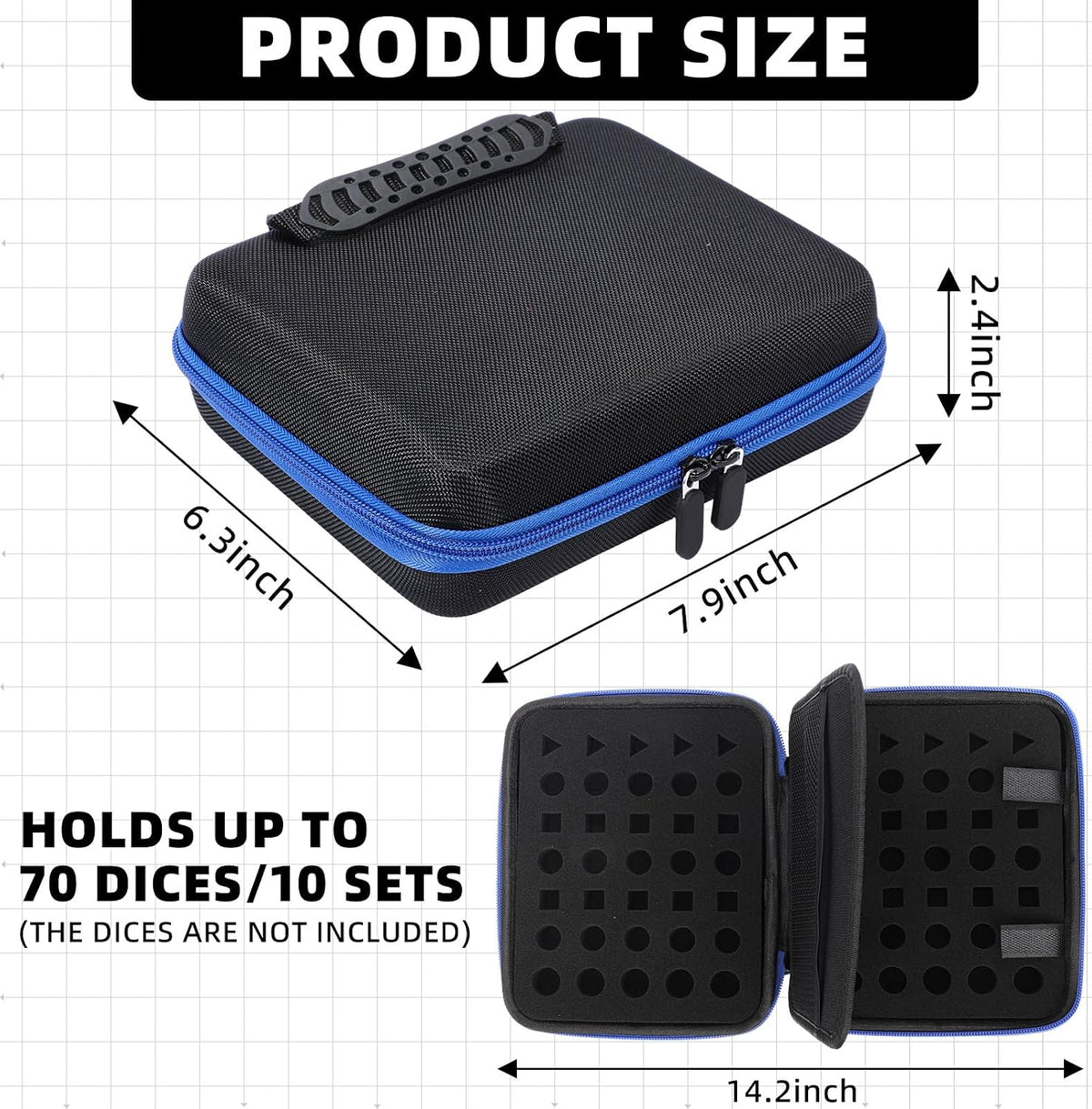 Aoriher 1 Pcs Dice Case with Removable Slotted Tray - Blue - image 2