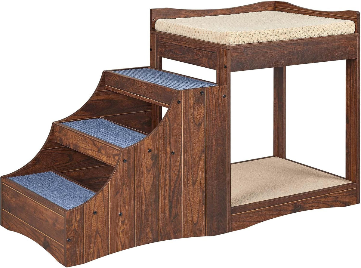 unipaws Pet Bunk Bed with Removable Step for Dog and Cat - Walnut / Medium