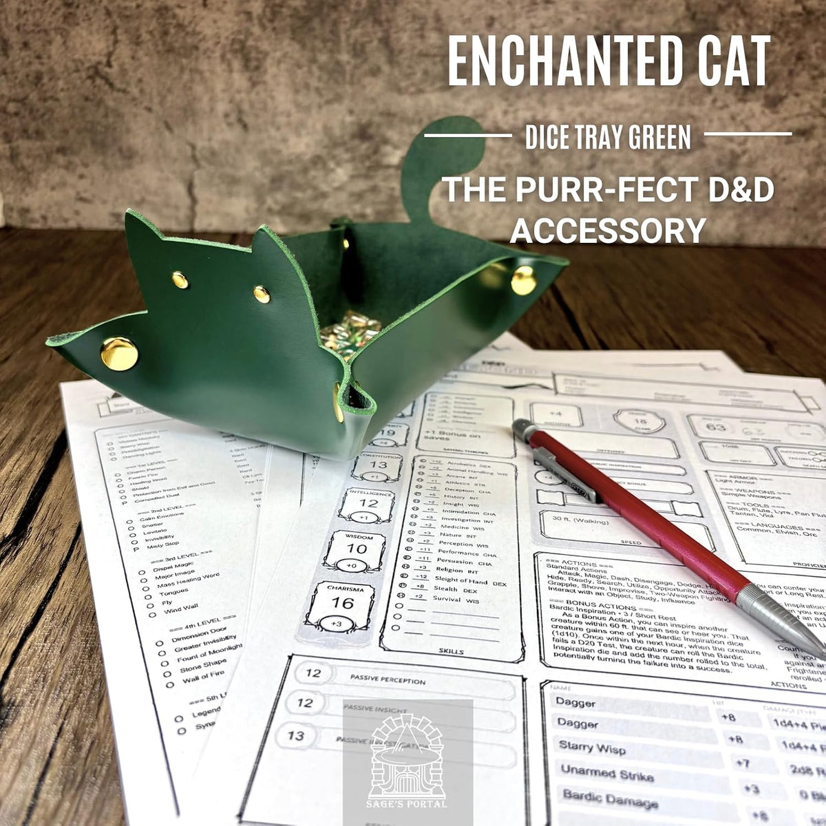Sage's Portal brown cat-shaped foldable PU leather dice rolling tray - view 25