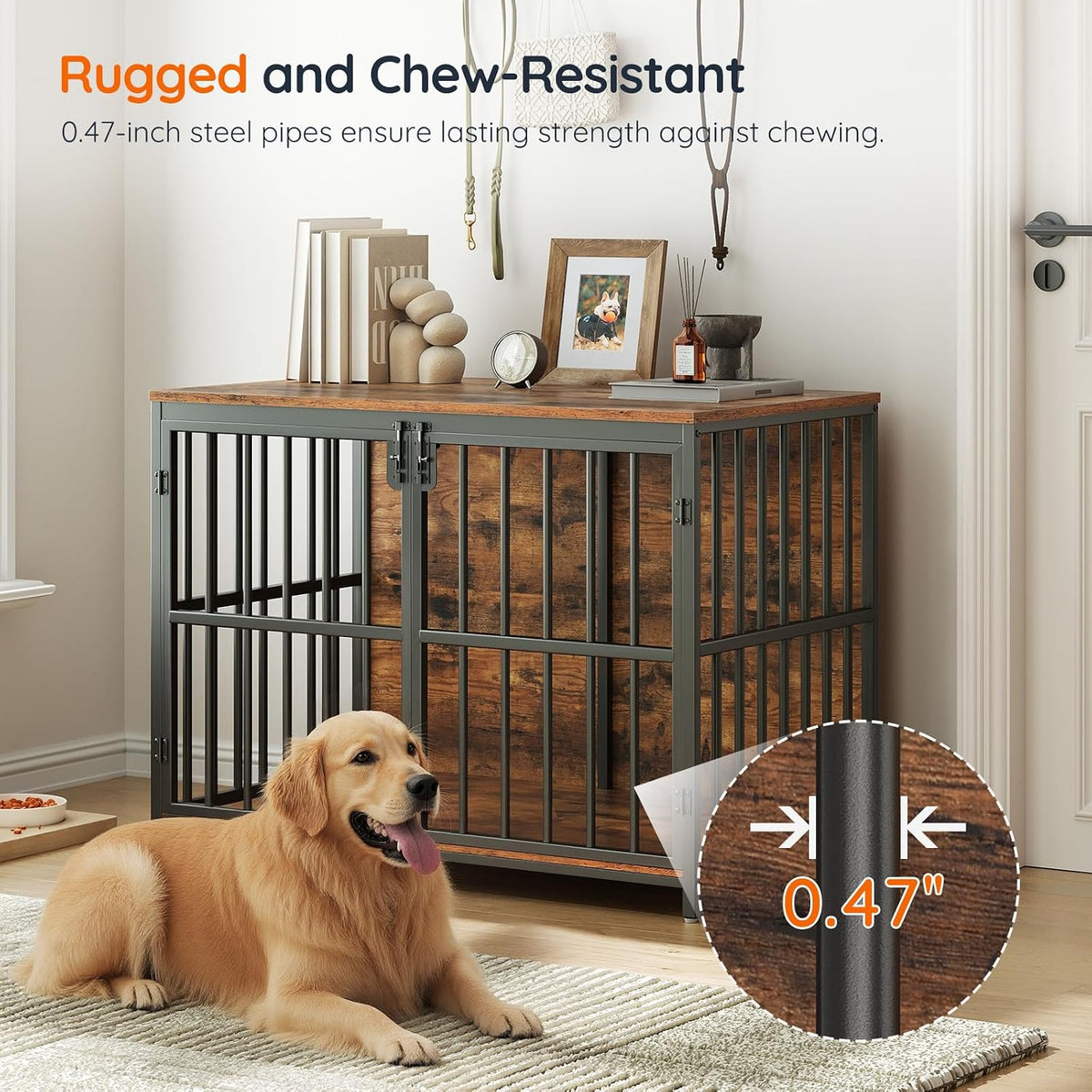 HOOBRO 38.6" Dog Crate Furniture, Wooden Dog Kennel Indoor - 38.6"L x 23.6"W x 29.5"H / Rustic Brown - image 2