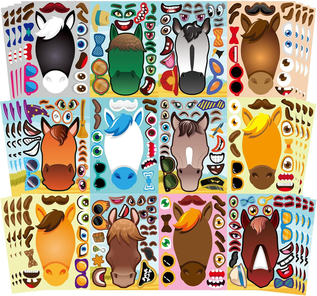 48PCS Halloween Make-a-face Stickers Halloween Characters Stickers - Horse