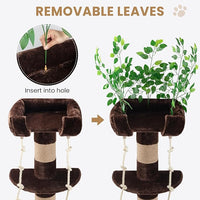 SHA CERLIN 55 Inches Cat Tree Tower with Leaves/Cozy Perches with Scratching Post for Indoor Kittens and Adults Cats/Sisal Rope and Simulated Lawn with Wide Base/Brown & Green