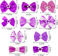 20PCS Cute Dog Hair Bows with Rubber Bands Handmade Mix Style - Dark Purple / Lovely Pattern - image 2