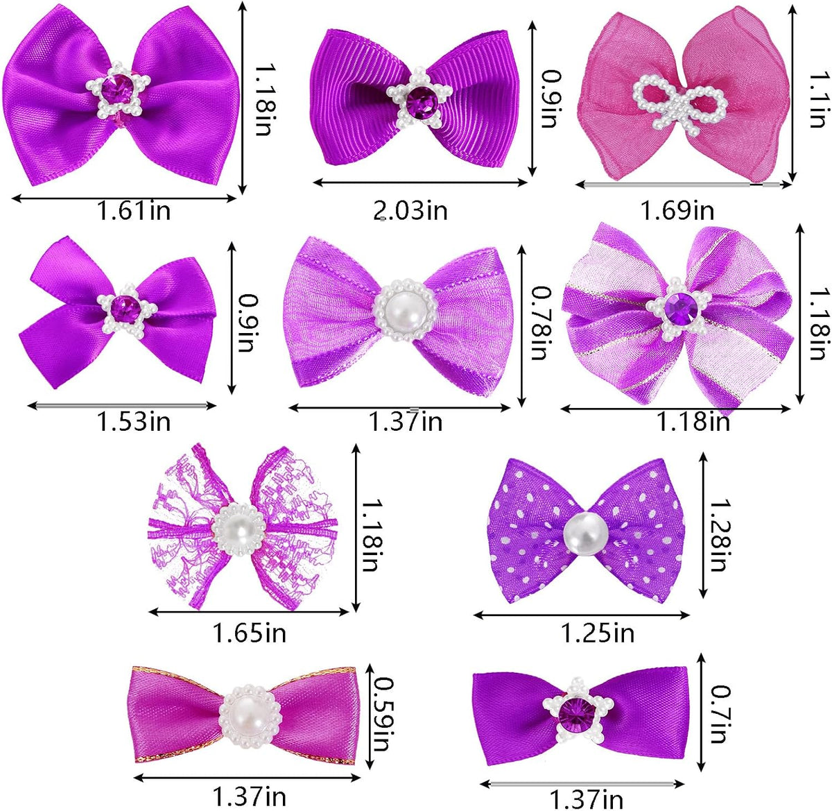 20PCS Cute Dog Hair Bows with Rubber Bands Handmade Mix Style - Dark Purple / Lovely Pattern - image 2
