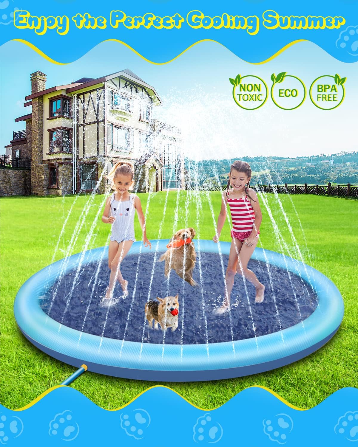 Raxurt Non-Slip Splash Pad for Kids and Dog - Blue / 87in - image 3