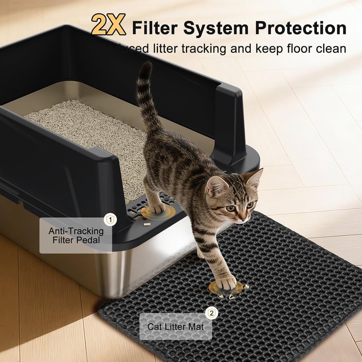 FURTIME Stainless Steel Cat Litter Box - Black / Small - image 2