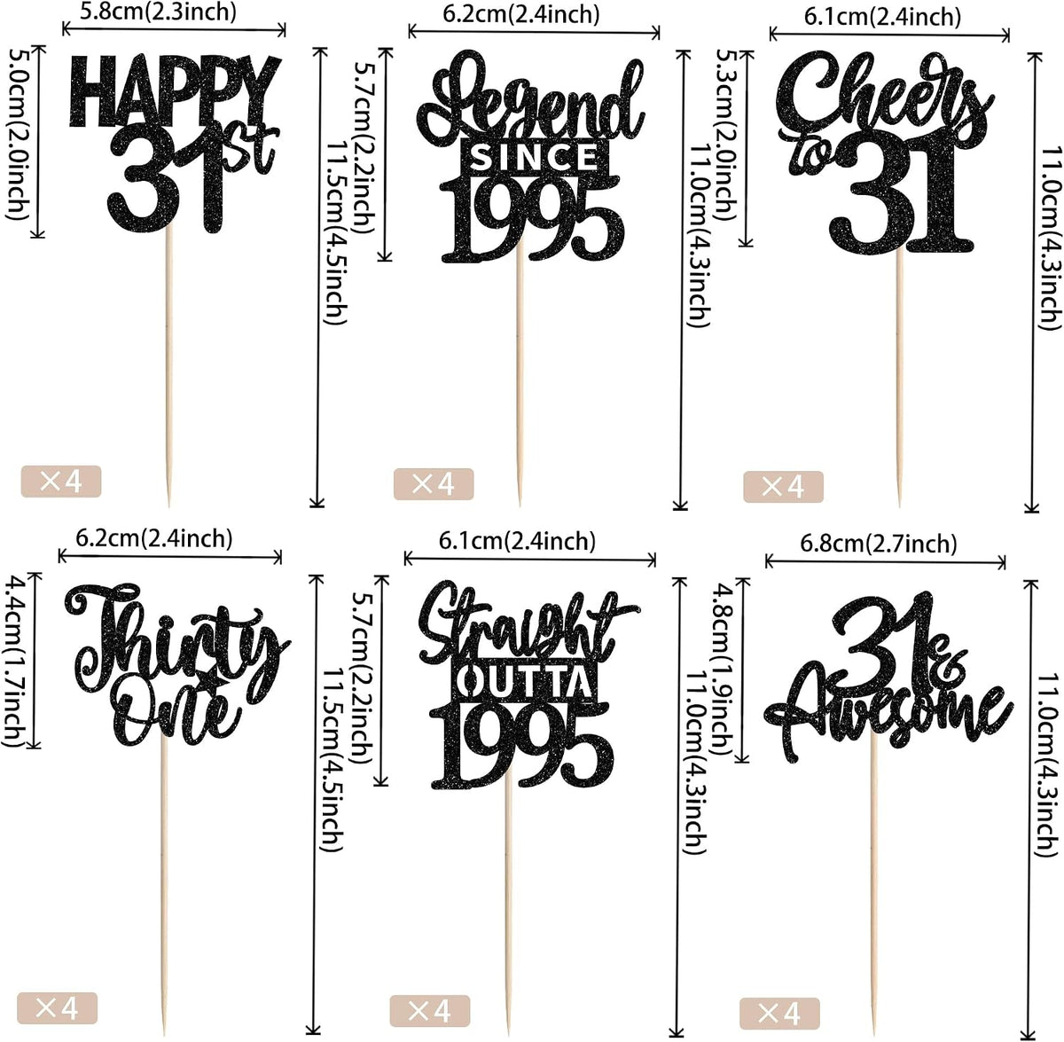 24PCS Black Happy 50th Birthday Cupcake Toppers Fifty Straight Outta - Black / 31st - image 2
