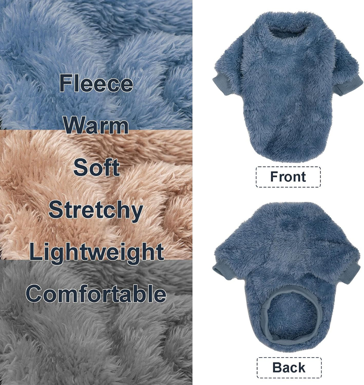 3 Pack Dog Sweaters, Dog Clothes for Small Dogs Girl Boy – Essentials for Dogs - X-Small / Blue+Lt Coffee+Dark Grey - image 3