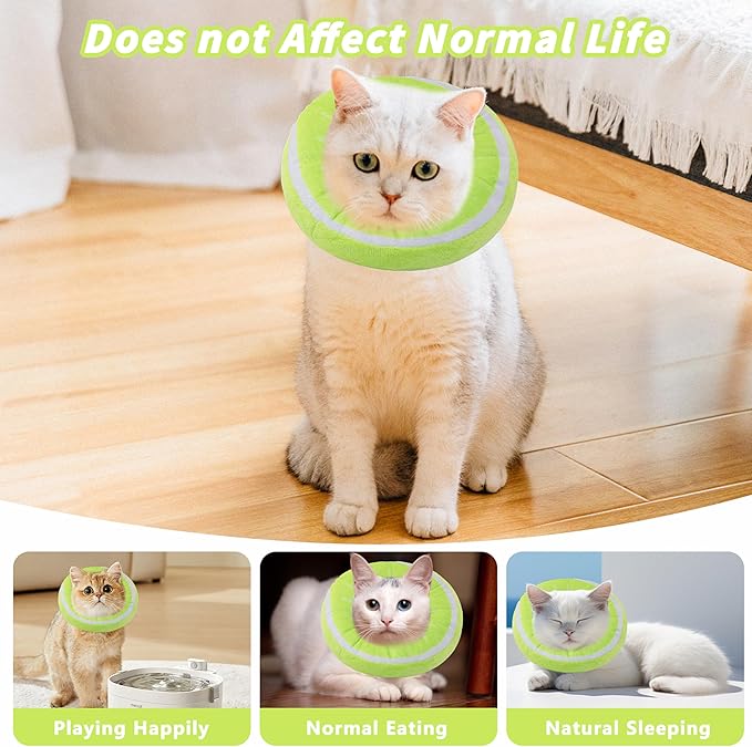 Soft Cat Cone Collar, Cute Cat Recovery Collar Suitable for Small, Medium, Large Cats,Elizabethan Neck Collar for Cats After Surgery (Kiwifruit, Medium)