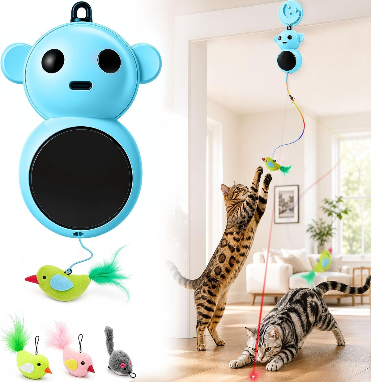 Interactive Cat Toy for Indoor Cats: Automatic Door Mounted Flying - Blue