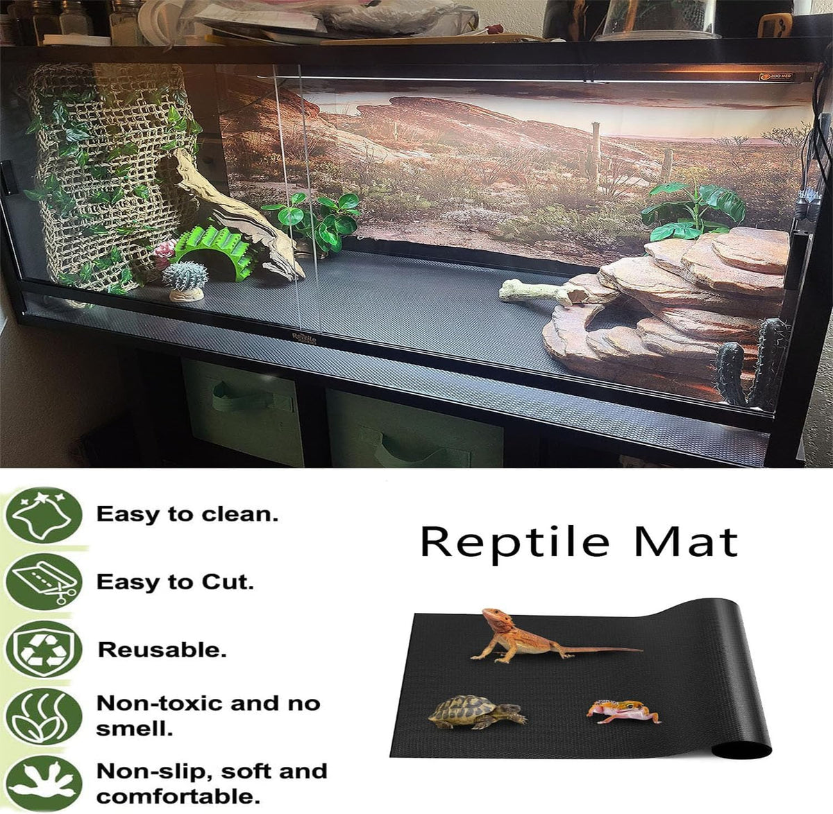 Bearded Dragon Tank Accessories - 10 Piece with Reptile Mat - image 3