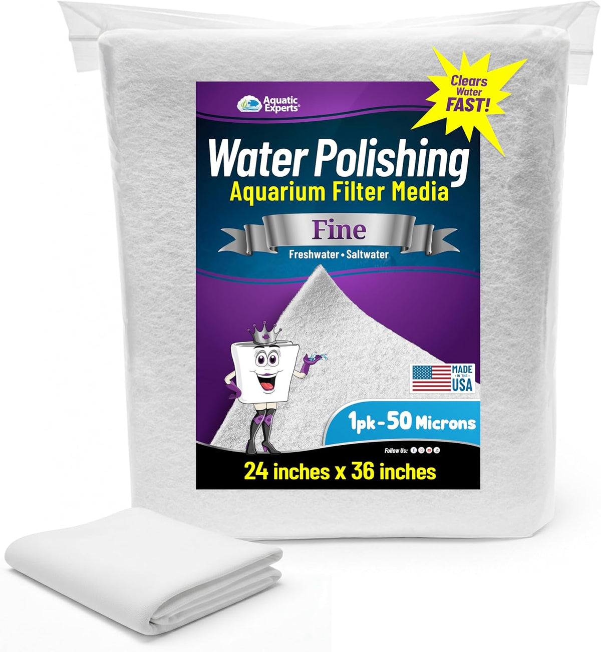 Aquatic Experts Aquarium Polishing Filter Pad - Ultra Fine – 50 Micron / 24" x 36" - 1 pack