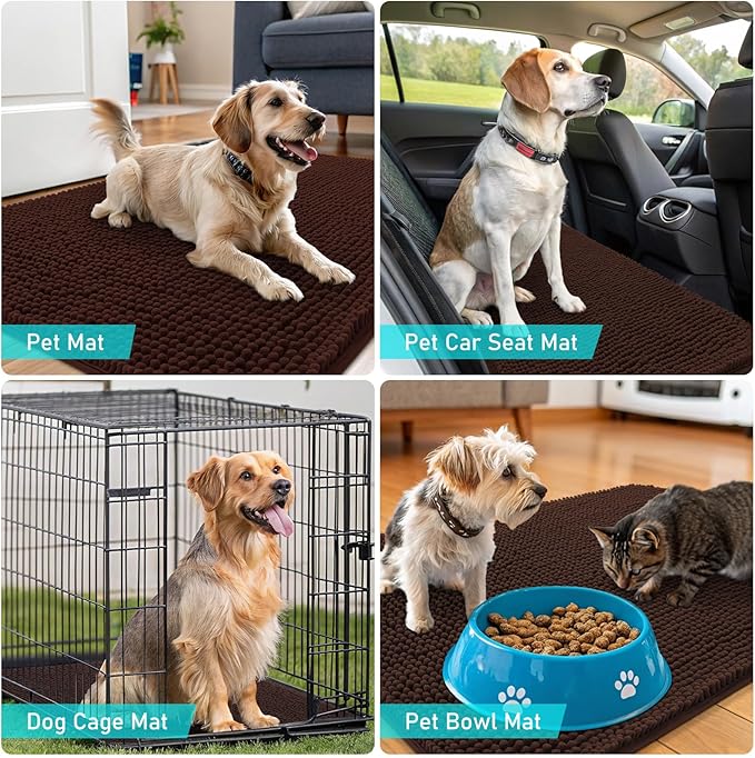 OLANLY Dog Door Mat for Muddy Paws 54x32, Absorbs Moisture and Dirt, Absorbent Non-Slip Washable Doormat, Quick Dry Chenille Mud Mat for Dogs, Entry Indoor Entryway Carpet for Inside Floor, Brown