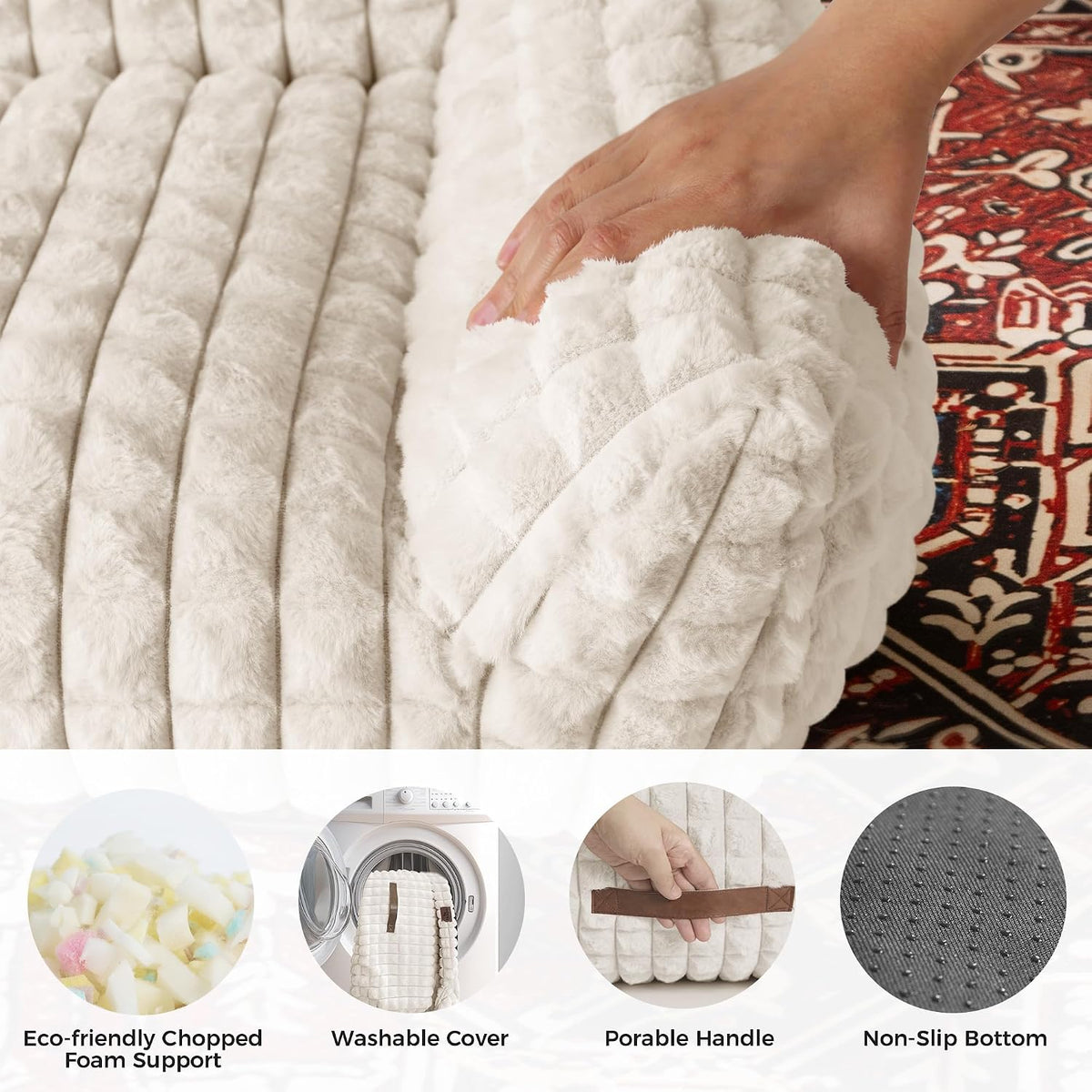 Cat Couch Bed with Fluffy Faux Rabbit Fur for Indoor Cats - Off White / Large: 36"L x 27"W x 10"Th - image 3