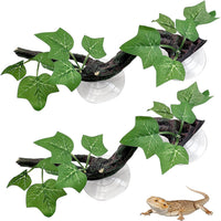 PINVNBY Reptile Corner Branch Resin Climb Tree Branch Decor - S 2PCS green Maple leaf