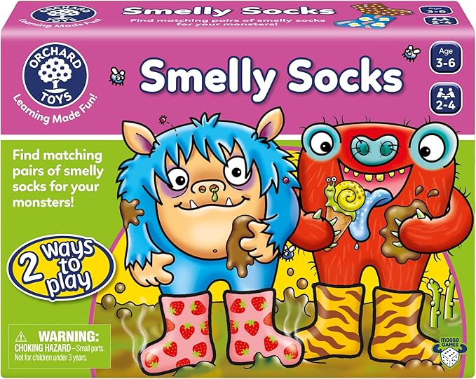 ORCHARD TOYS Moose Smelly Socks Game. Find Matching Pairs of Socks for Your Monsters! for Ages 3-6 and 2-4 Players-Board Games-BIG FRENCHIES-TinyTreasures Baby Boutique