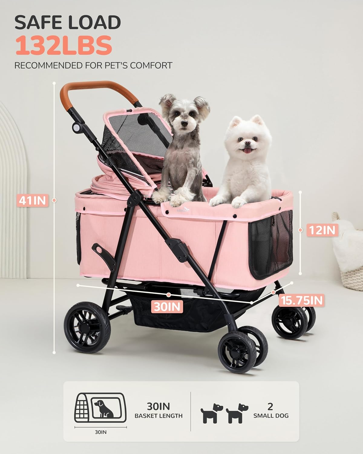 Dog Stroller for Large & Medium Dogs, for 2 Small Dogs – Essentials for Dogs - Bluesh Pink - image 2