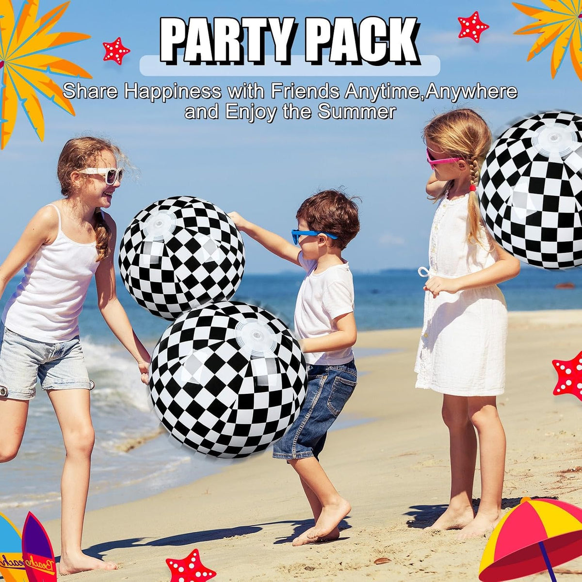 Hollowfly 12 Pack Checkered Flag Beach Balls Kids 7.87" - 11.8" / Checkered Flag / 4 - image 3