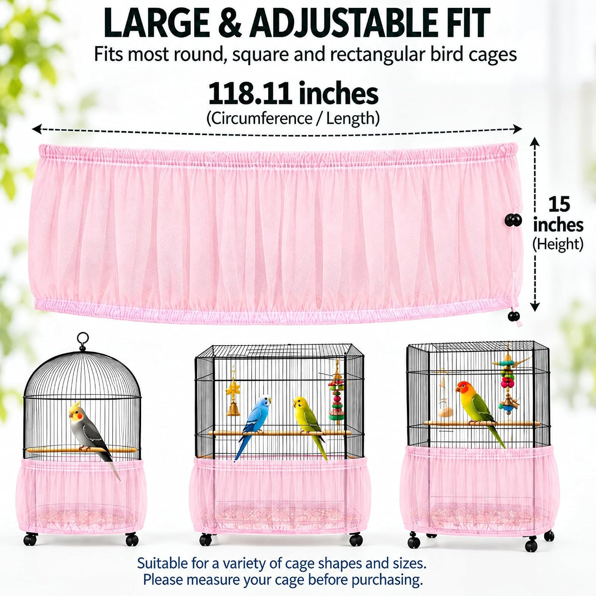 Bird Cage Net Cover Seed Catcher - Light Pink / 118 x 15 Inch/ 300 x 37 cm - image 2