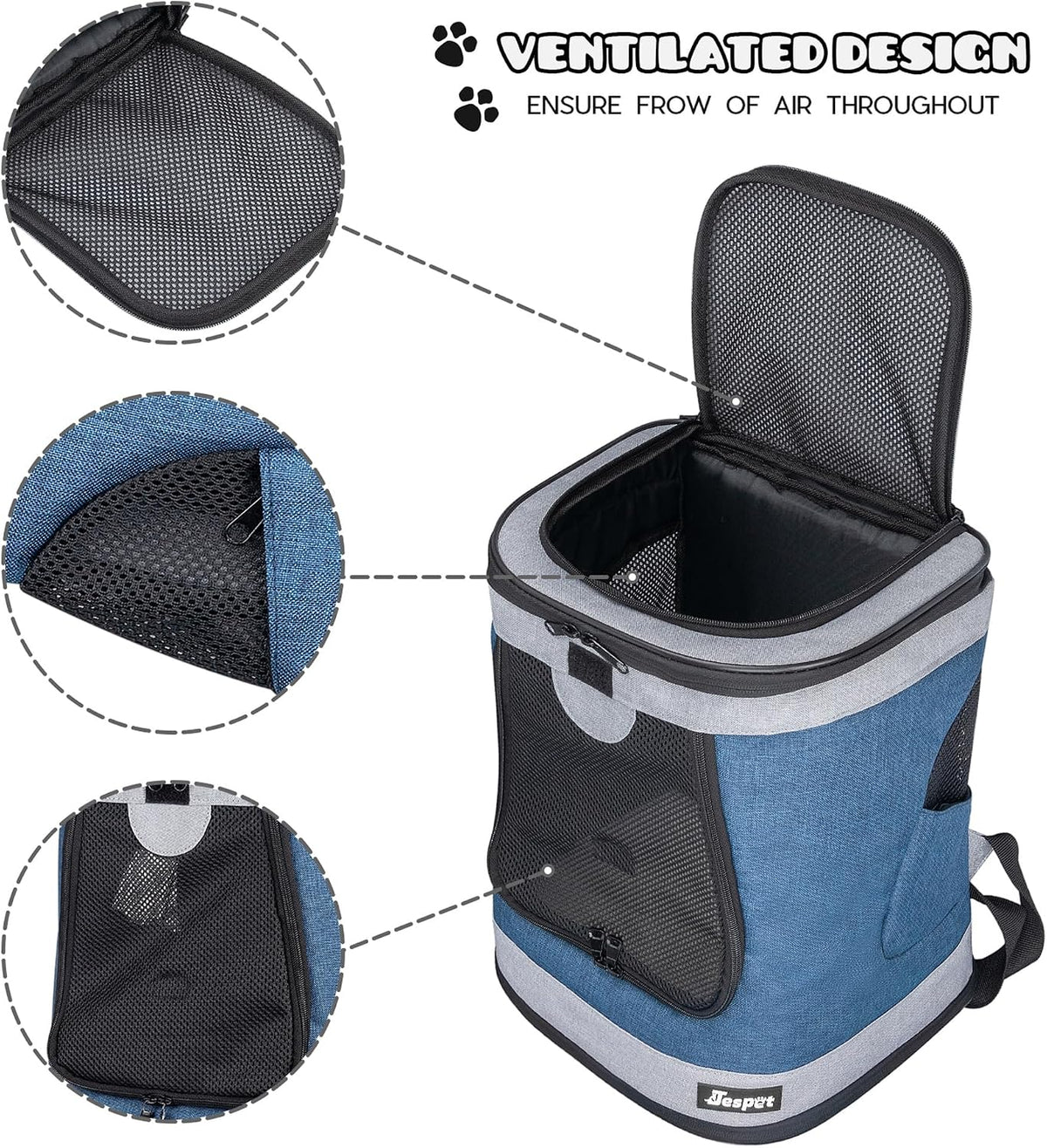 Jespet Pet Backpack Carrier for Small Dog - 1-Blue Grey - image 2