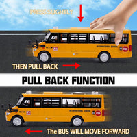 Crelloci School Bus Toy, Die Cast Model Car with Flashing Lights & Sounds, Friction Powered, Back - image 3