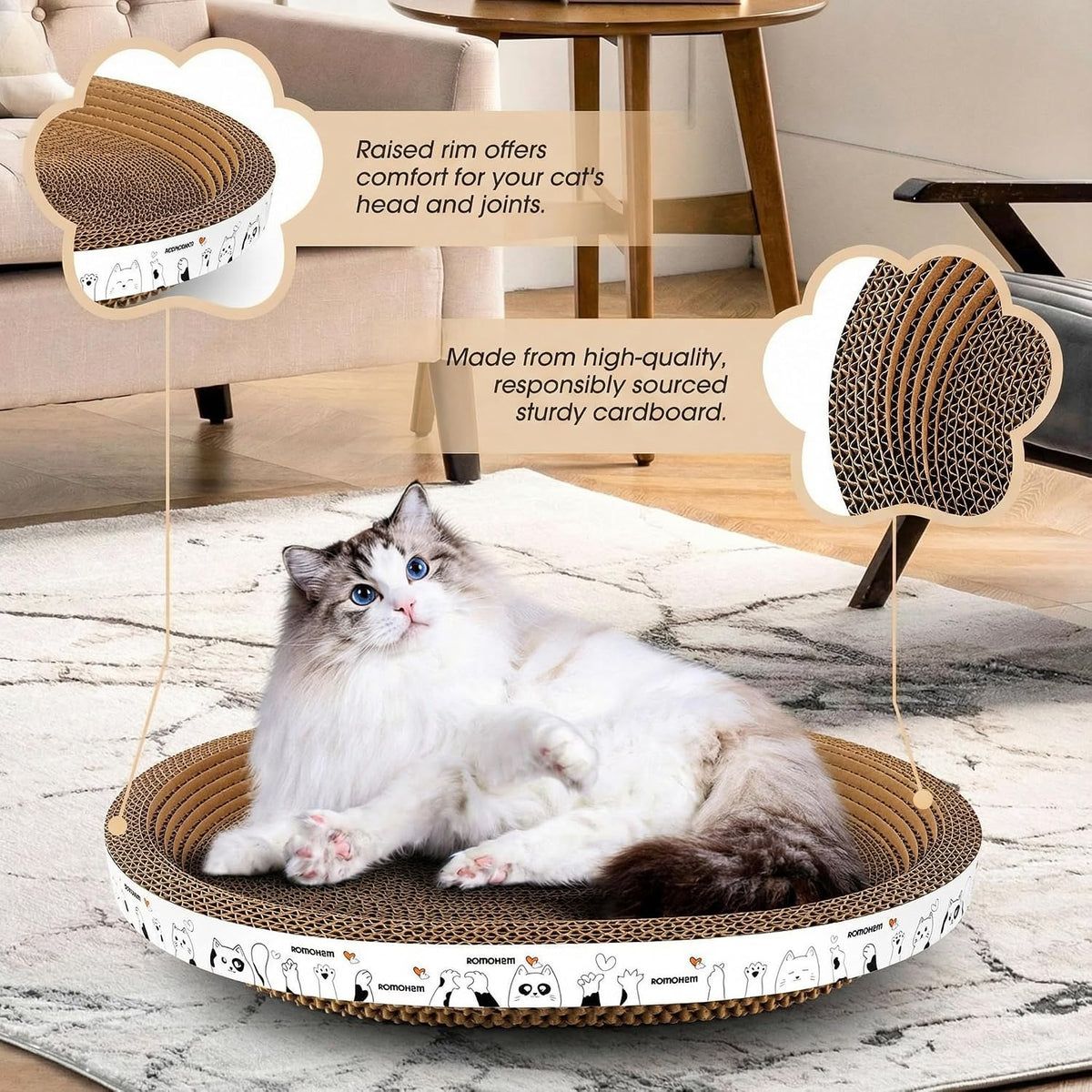 3 Pack Oval Cardboard Cat Scratcher & Lounger Bed - 3-Pack - Large - image 2