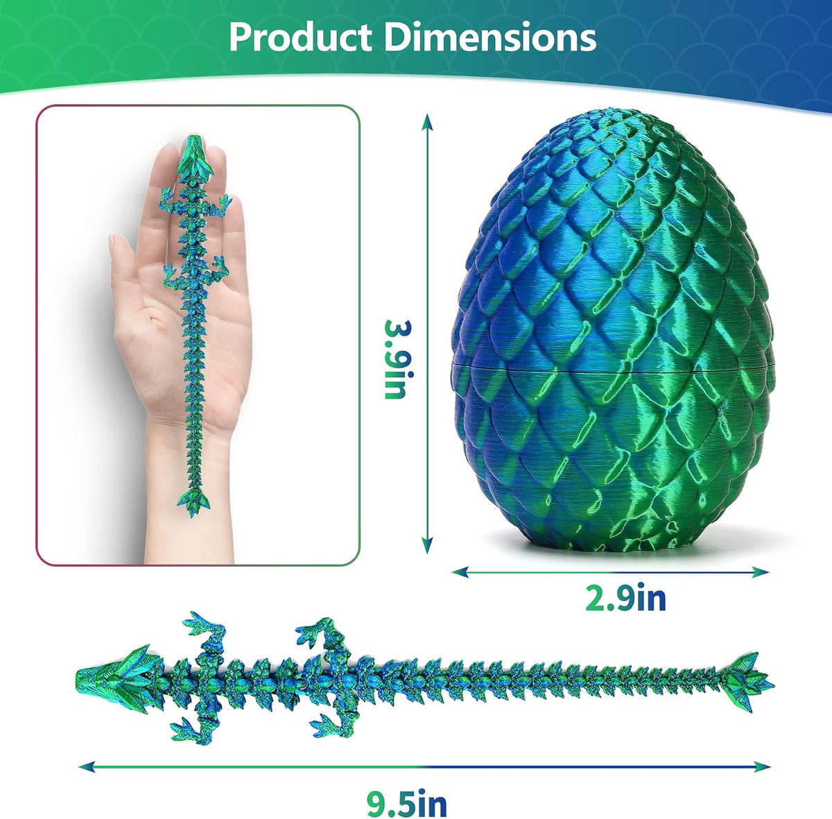 Zobetro 3D Printed Dragon Easter Basket Stuffers Surprise Egg - Green - image 3