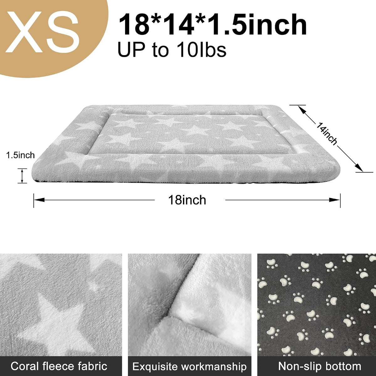 Dog Bed Crate Mat, Soft Durable Washable Anti-Slip Kennel Pad for Dogs & Cats, Reversible) - XS(18"*14"*1.5") / Big&Little Stars Grey-1pc - image 4
