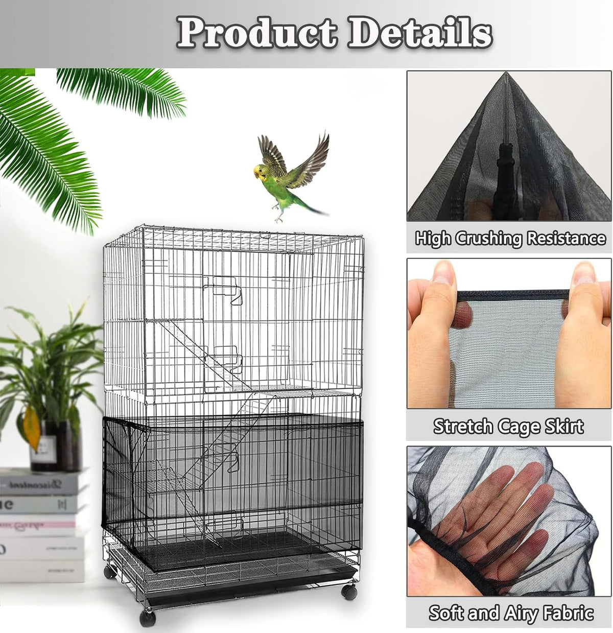 Adjustable Bird Cage Netting - Black / Circumference 59″-87″, height 15.7″ - image 3