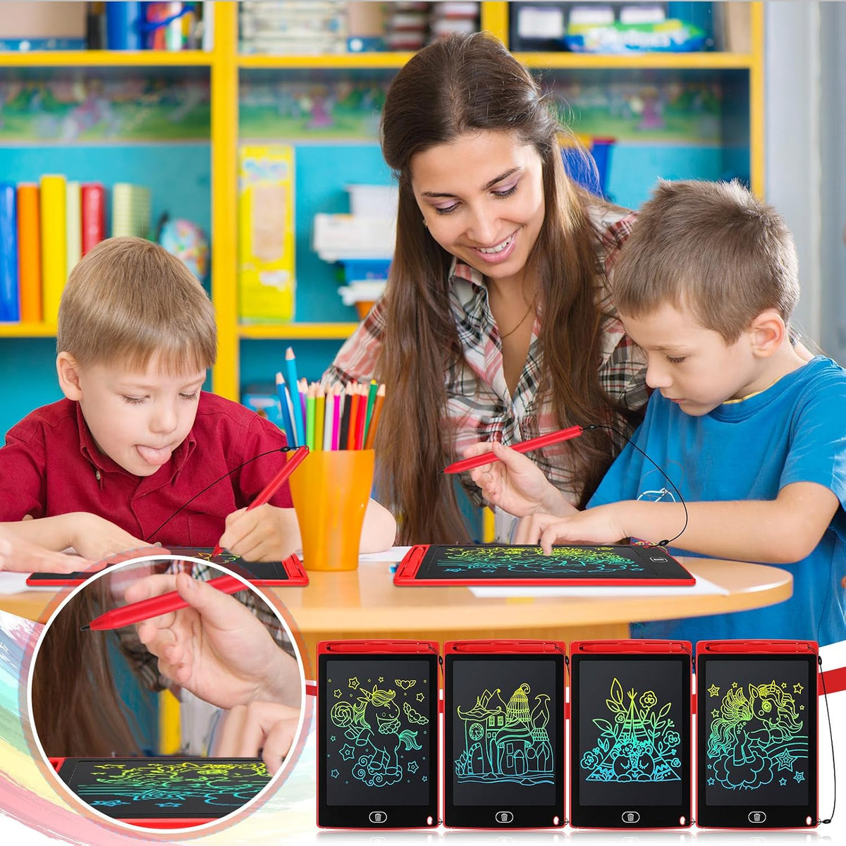 Zhehao 20 Pack 8.5 Inch LCD Writing Tablet Drawing Board - Red / Classic - image 4