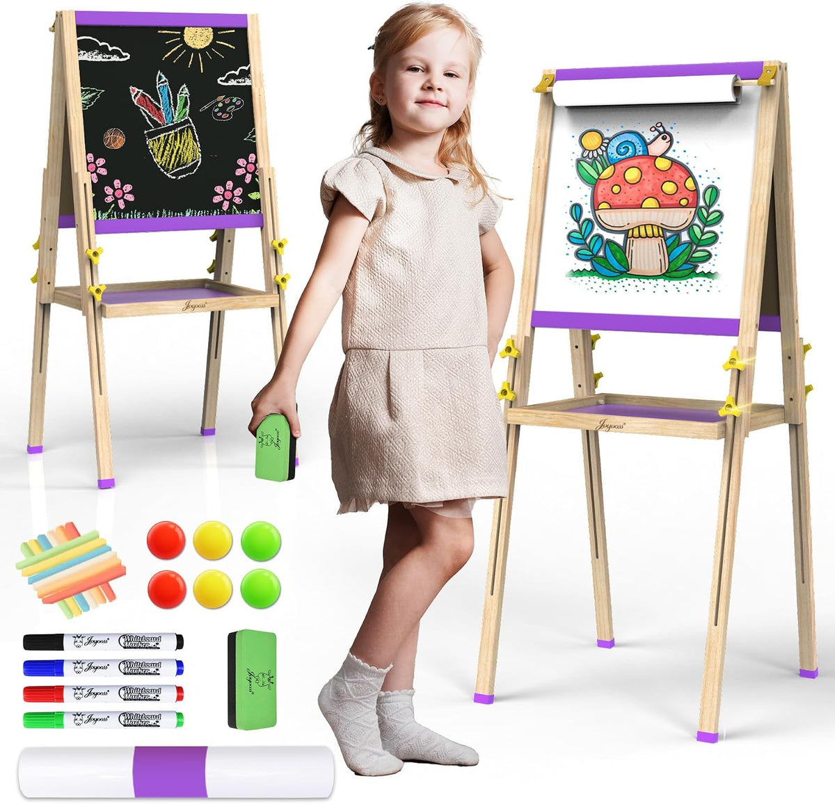 JOYOOSS Easel for Kids Art Easel Toddlers Easels With Paper Roll – Fun for Kids & Family - Purple