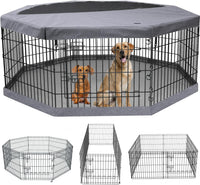 Foldable Metal Dog Exercise Pen/Pet Puppy Playpen Kennels Yard Fence - Gray / 24''H / Playpen+Bottom+Top Cover