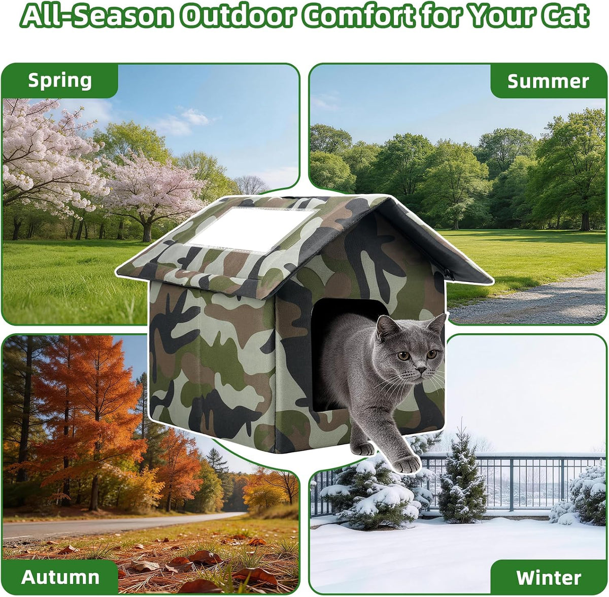 Outdoor Cat House Weatherproof, Large Feral Cat House for Winter - Camouflage / 14.17" x 13.78" x 15.35" - image 2