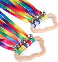 MEROCO 2-pack rainbow ribbon wands with natural wood rings and six fabric ribbons each - view 2