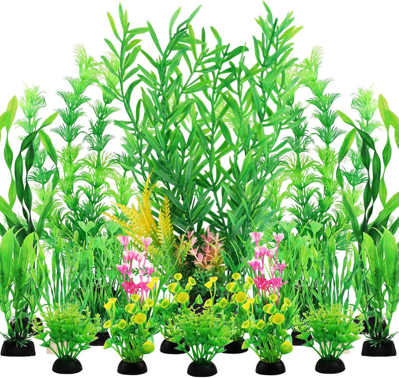 QUOZUO Fish Tank Plants, 20pcs Aquarium Decor Green Plants Artificial Aquarium Decorations Plant