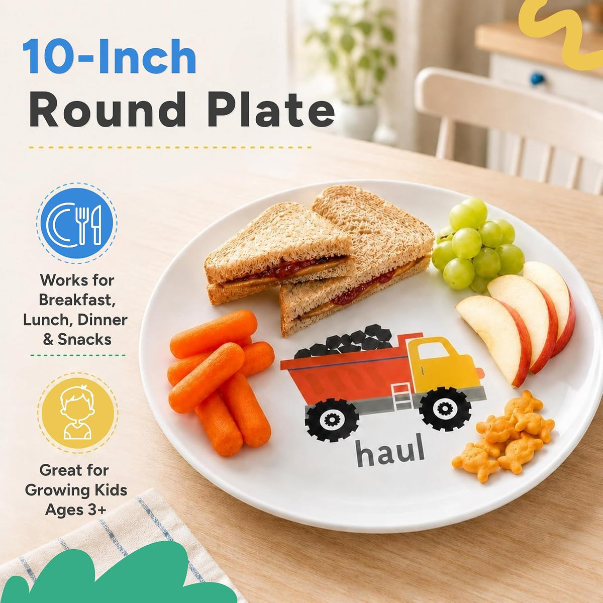 Tiny Expressions Construction Plates for Toddlers, 10" Set of 4 - Multicolor / Construction - image 3