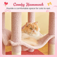 MWPO Cute Cat Tree, 63.8-Inch Pink Cat Tower for Indoor Cats, Multi-Level Cat Condo with 5 Scratching Posts, 2 Perches, Hammock, Dangling Toys