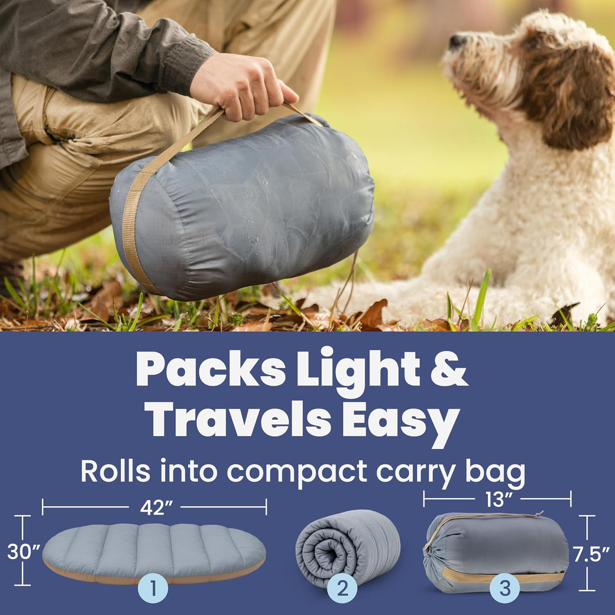 Travel Dog Bed, Foldable & Packable with Carry Bag, Black - Foggy Trail / Medium - image 3