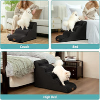 Dog Stairs for Small Dogs 19.7" H, Curved Dog Step for Puppy, Older or Cat, Medium Pet Ramp for Sofa, Couch or Bed, Ladder with High Density Foam, 15.7x28.3x19.7 inch, 4 Step, Black