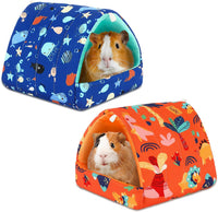 UPINS 2 Pack Guinea Pig Hideout, Washable Small Animal House Bed – Daily Care for Small Pets - 6.8 x 7.4 inch / Blue Orange