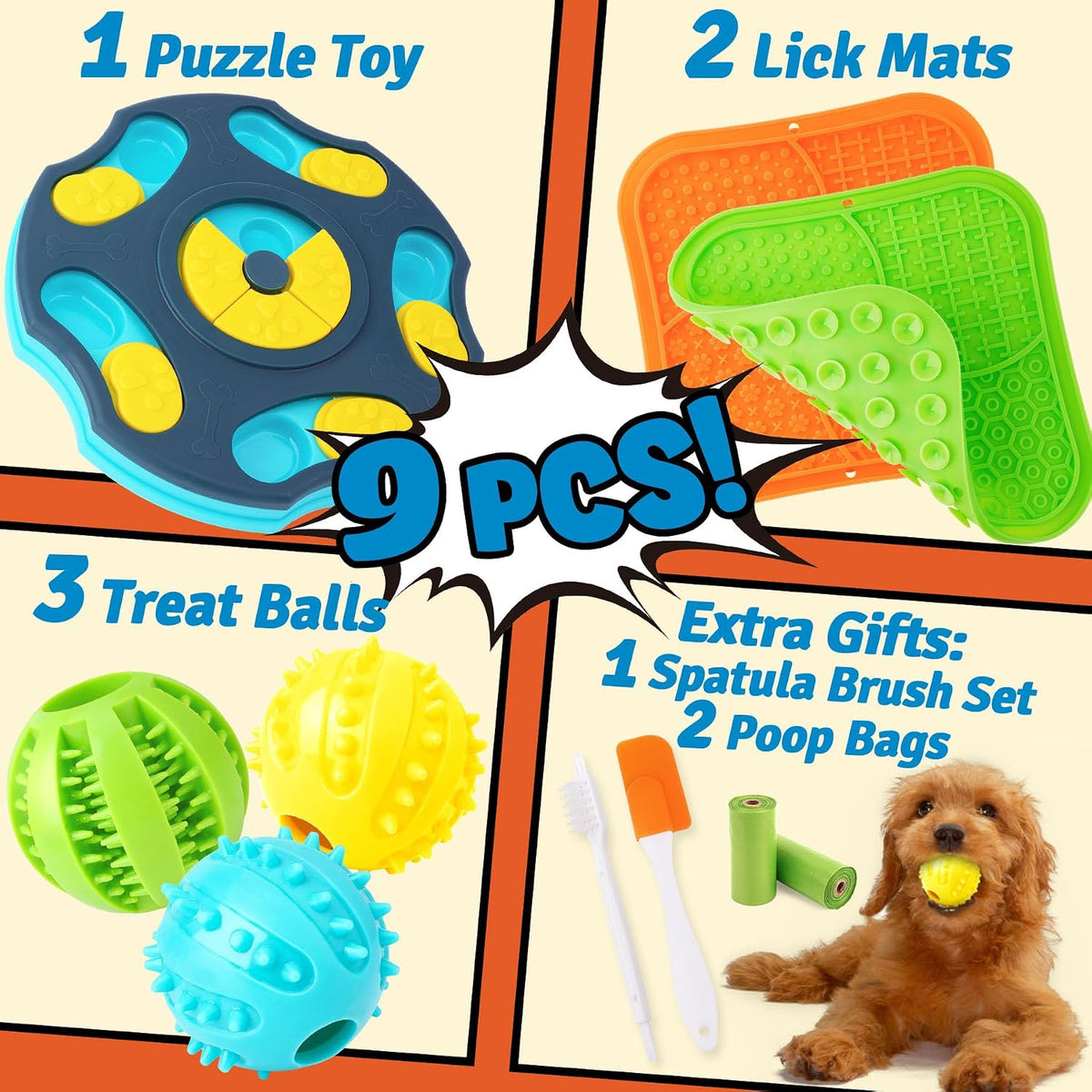 Forfon 9 Pack Dog Enrichment Toy Set with Puzzle Toy & Lick Mats – Essentials for Dogs - All-Around Dog Puzzle Toys - image 2