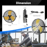 2600 CFM 14 inch Outdoor High Velocity Wall Mounted Fan, 3-Speed Metal Fans with IP44 Enclosure Motor, Industrial Grade Weatherproof Wall Fan for Patio, Greenhouse, Garage, and Gazebo