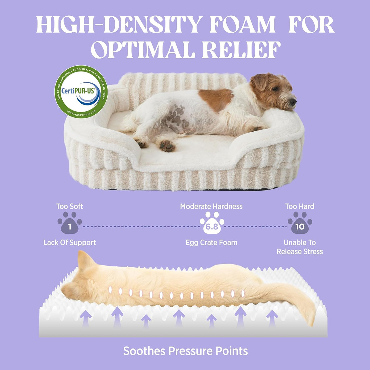 LE SURE Cute Cozy High Back Orthopedic Dog Beds Medium Size Dog - 28.0"l X 23.0"w X 6.5"th / Beige - image 2